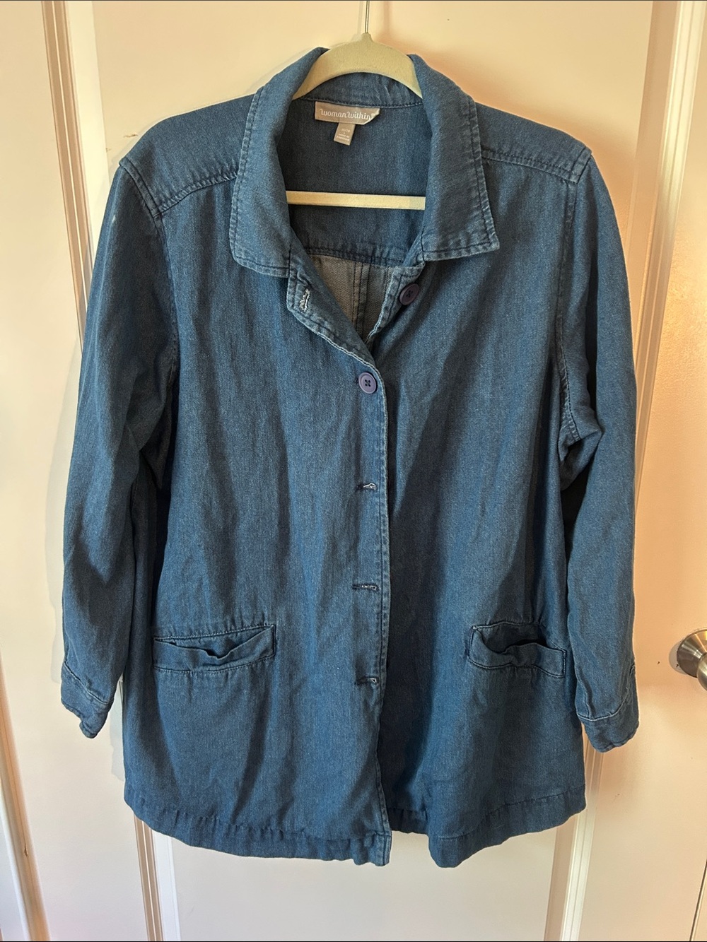 Woman Within Dark Blue Denim Button Jacket